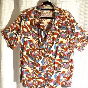 Vintage-Inspired Multicolor Print Short Sleeve Shirt